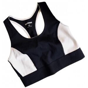 NEW IVY PARK Beyonce Black White High Neck Crop Top Cutout Workout Sports Bra XS